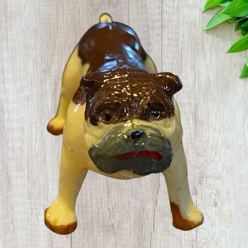 Vintage English Bulldog Figure Made In Hong Kong Plastic 2” X 1.75”